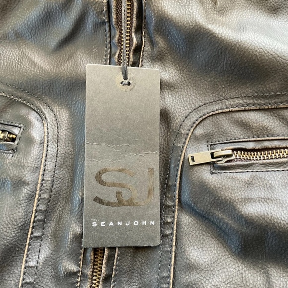 NWT GIII SEAN JOHN Mens XXL Brown Faux Leather Removable Hooded Bib Lined Jacket - Picture 8 of 14